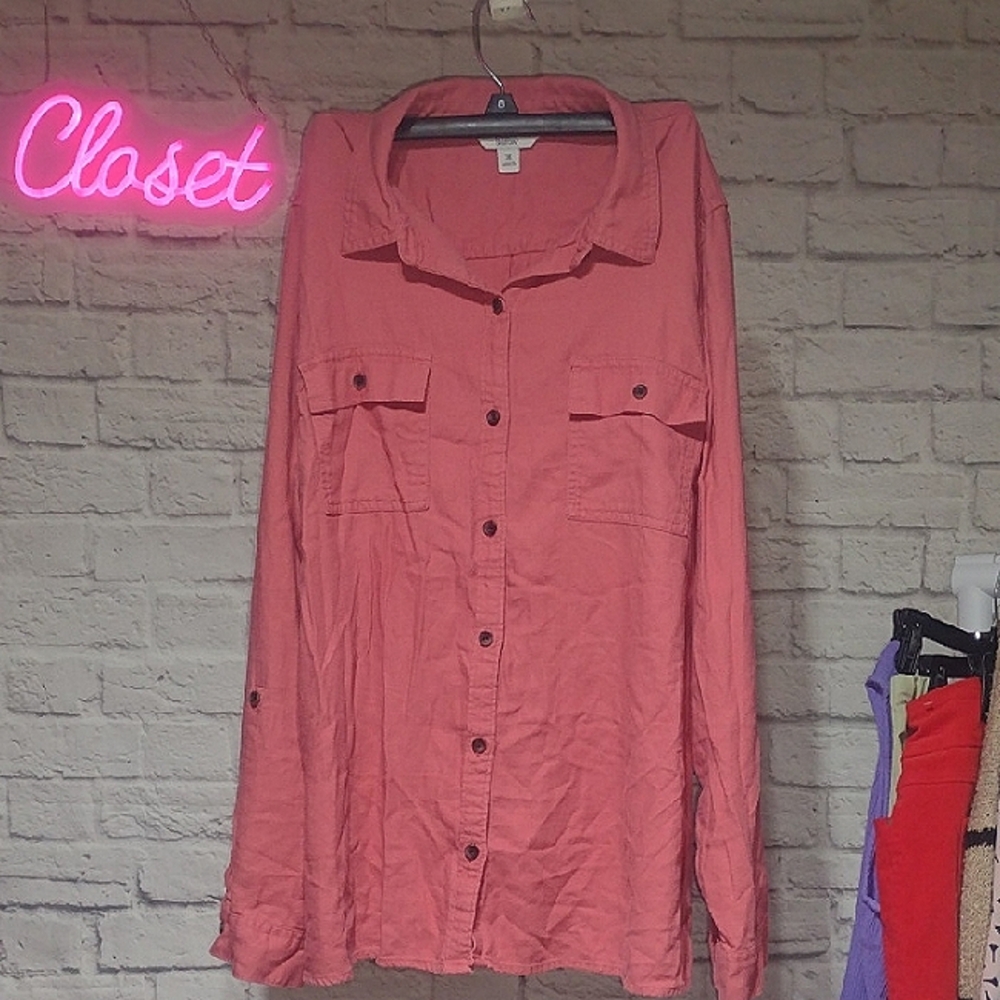 Croft & Barrow Pink Oversized Button Down Shirt (XXL)